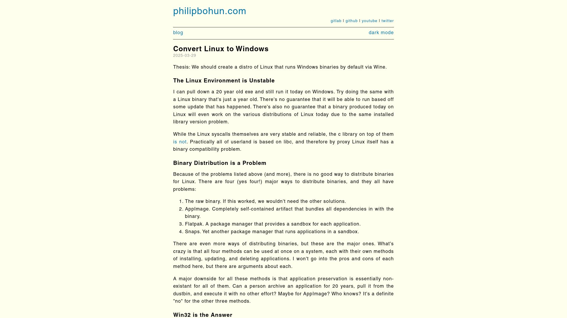 Screenshot of philipbohun.com: Convert Linux to Windows