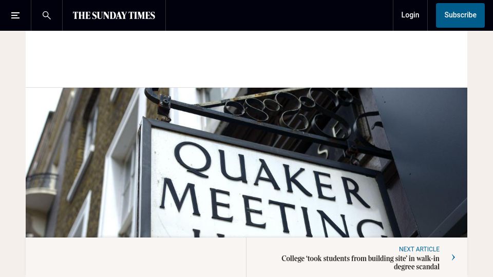Screenshot of thetimes.com: Met Police smash down door of Quaker meeting house to arrest activists