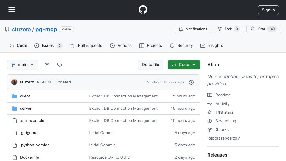 Screenshot of github.com: Show HN: Cloud-Ready Postgres MCP Server