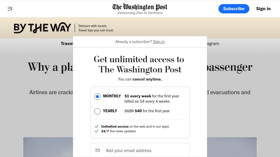 Screenshot of washingtonpost.com: Why a plane turned around when a passenger lost a phone midflight