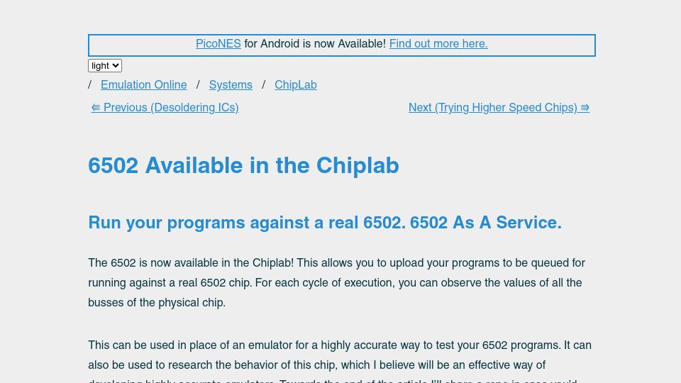 Screenshot of emulationonline.com: 6502 as a Service