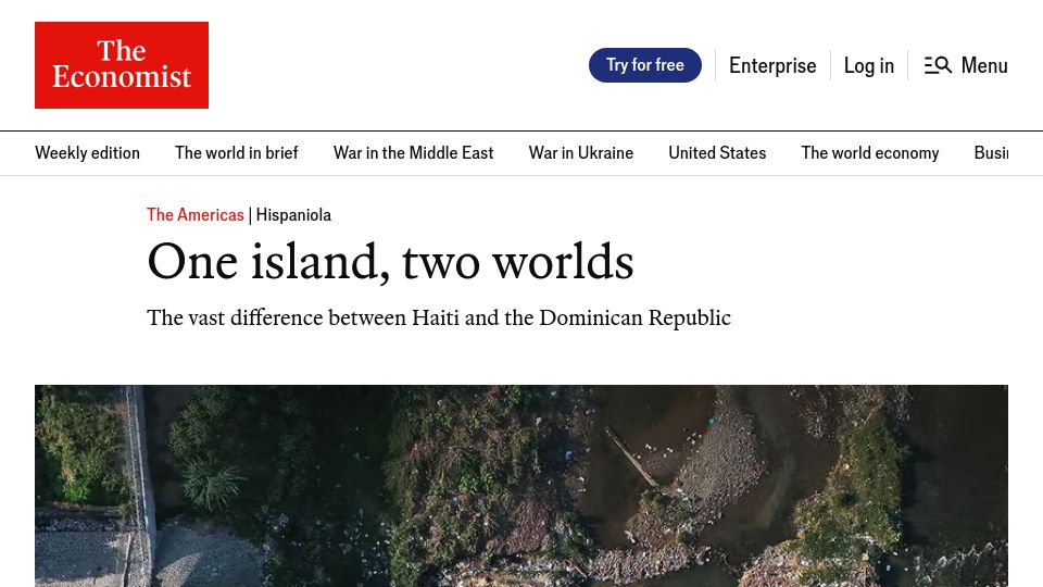 Screenshot of economist.com: One island, two worlds (Haiti vs. Dominican Republic)