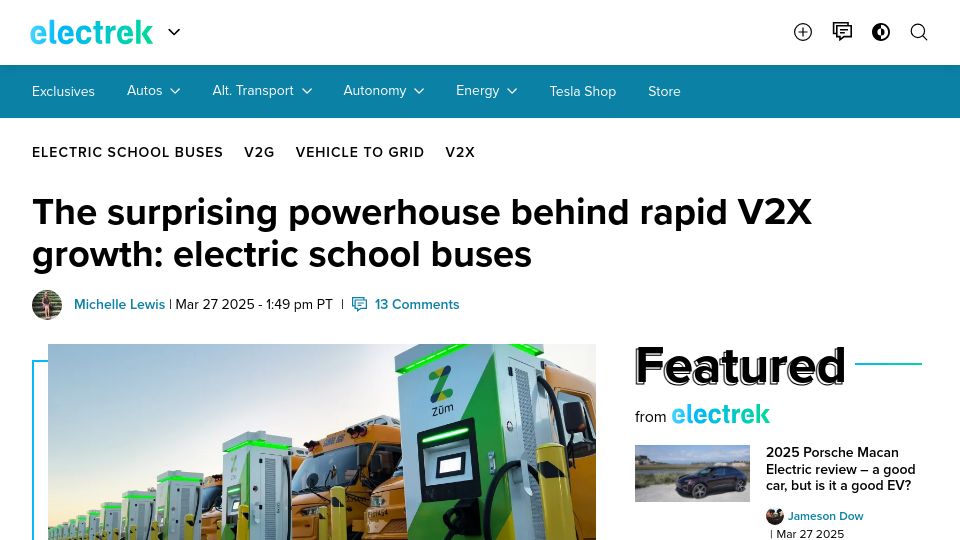 Screenshot of electrek.co: The surprising powerhouse behind rapid V2X growth: electric school buses