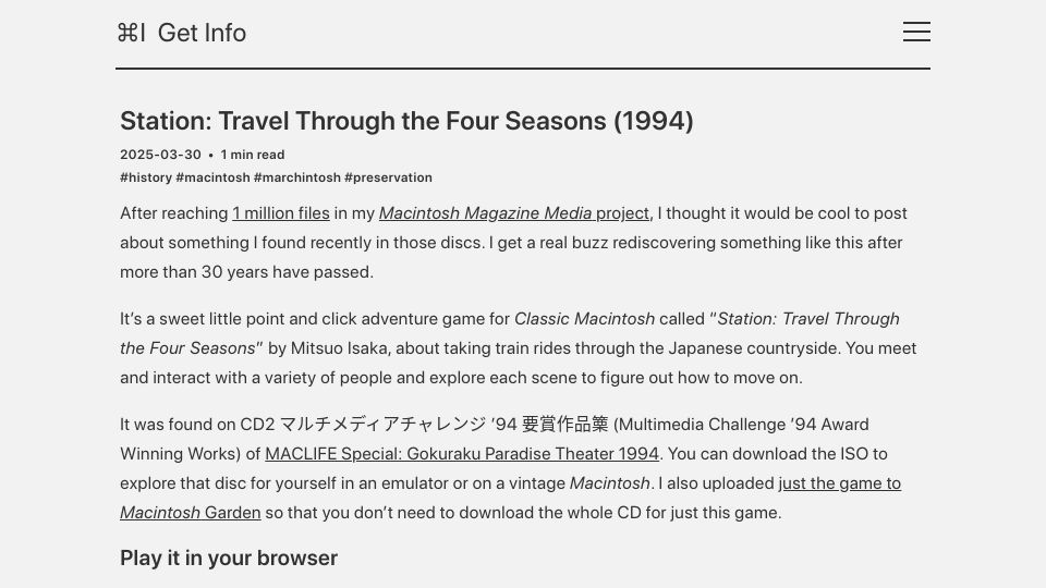 Screenshot of blog.gingerbeardman.com: Station: Travel Through the Four Seasons (1994)