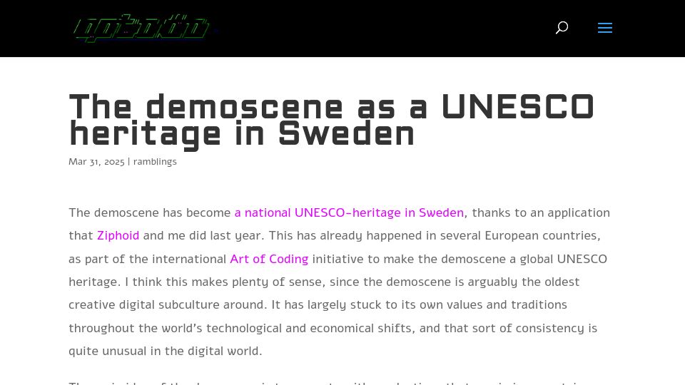 Screenshot of goto80.com: The demoscene as a UNESCO heritage in Sweden