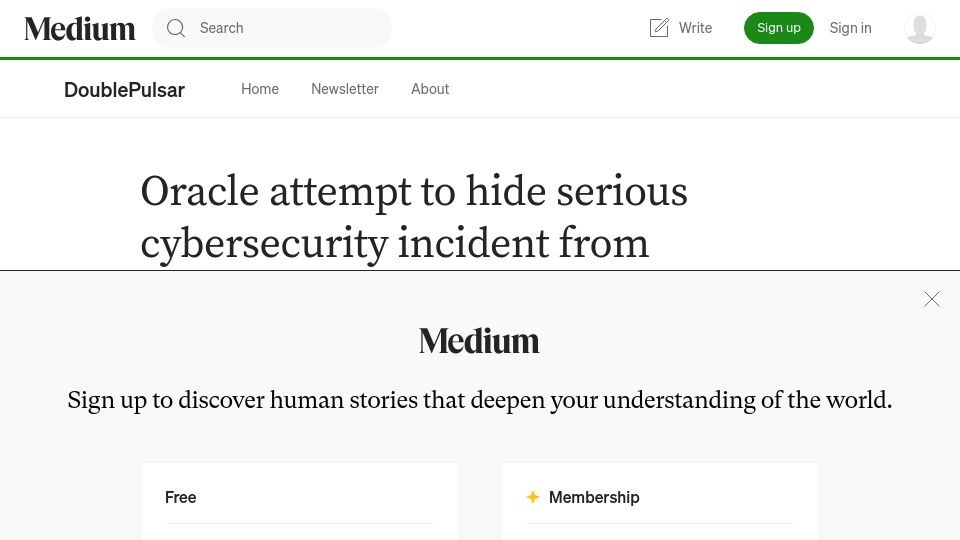 Screenshot of doublepulsar.com: Oracle attempt to hide cybersecurity incident from customers?