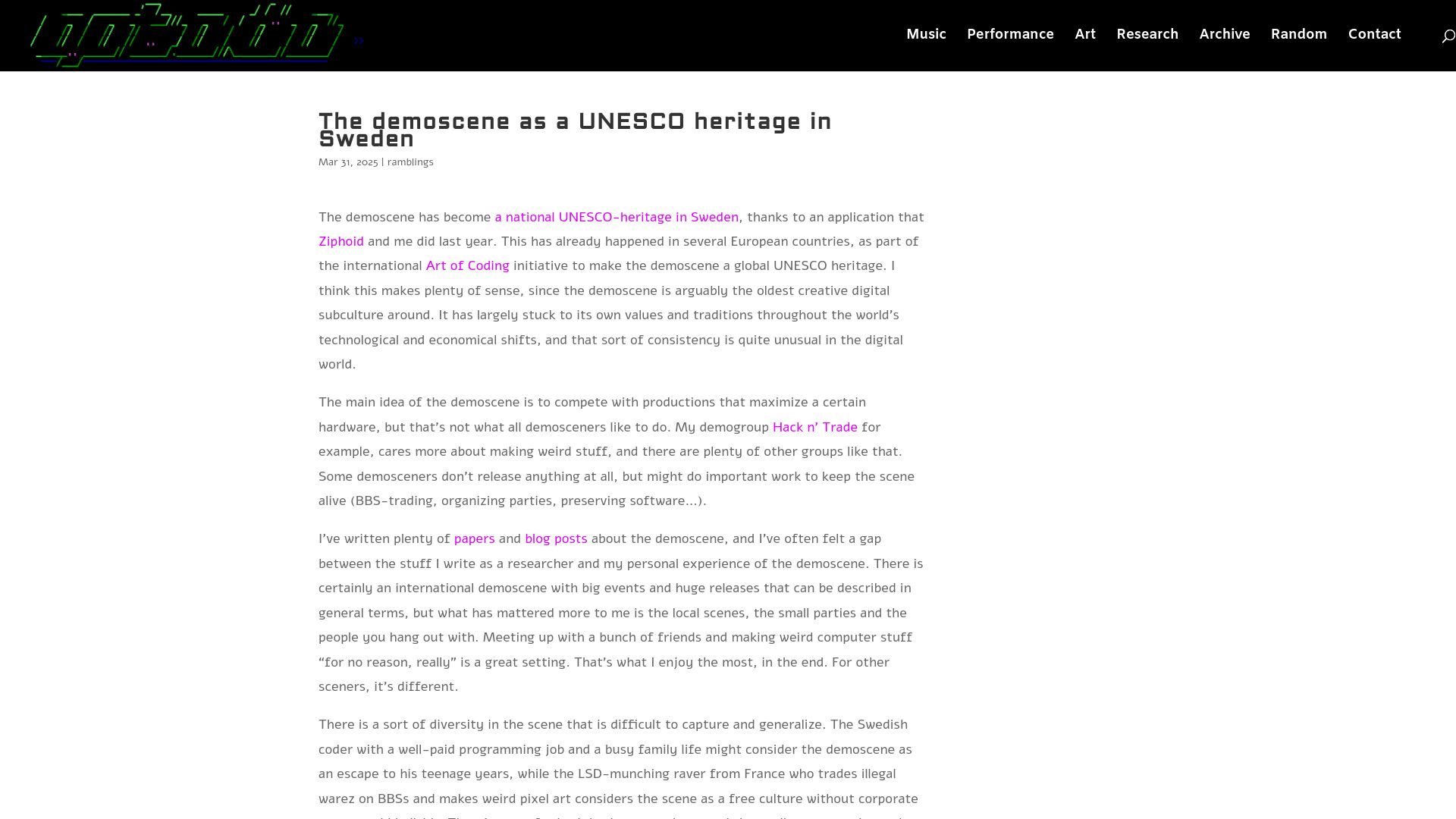 Screenshot of goto80.com: The demoscene as a UNESCO heritage in Sweden