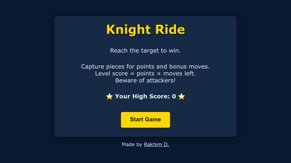 Screenshot of knightride.rakhim.org: Show HN: I made a little puzzle game about a rogue chess knight