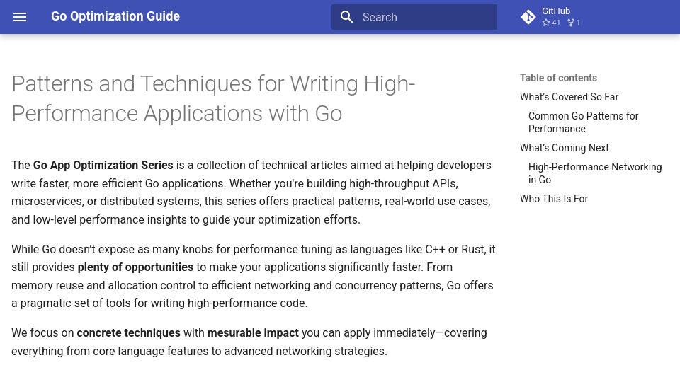 Screenshot of goperf.dev: Go Optimization Guide