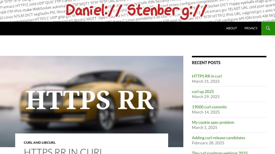 Screenshot of daniel.haxx.se: HTTPS RR in Curl