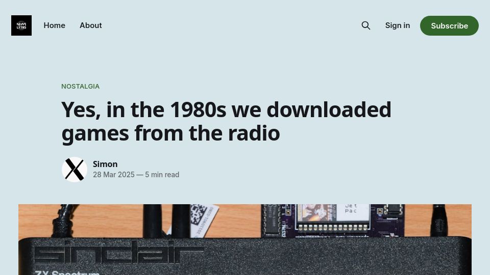 Screenshot of newslttrs.com: In the 1980s we downloaded games from the radio