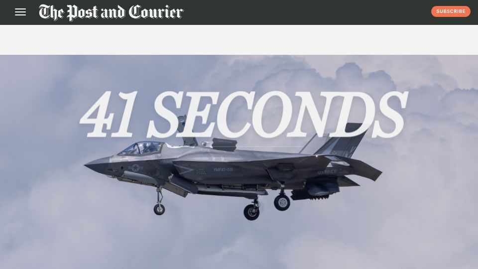Screenshot of postandcourier.com: A decision to eject from a failing F-35B fighter and the betrayal in its wake