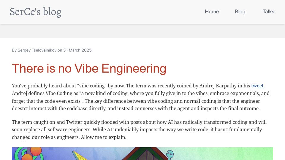Screenshot of serce.me: There is no Vibe Engineering