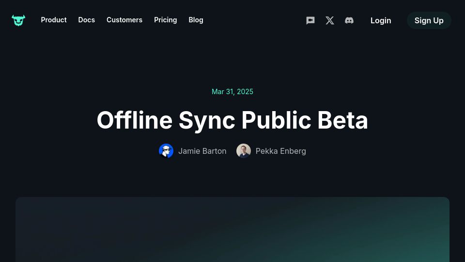Screenshot of turso.tech: Turso SQLite Offline Sync Public Beta
