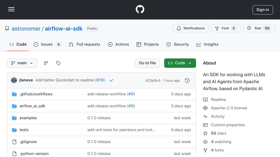 Screenshot of github.com: LLM Workflows then Agents: Getting Started with Apache Airflow