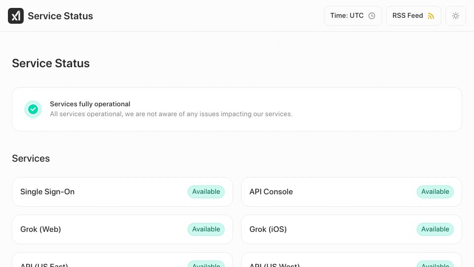 Screenshot of status.x.ai: Grok Is Having an Outage