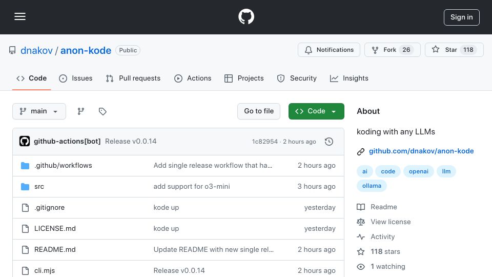 Screenshot of github.com: Show HN: Fork of Claude-code working with local and other LLM providers