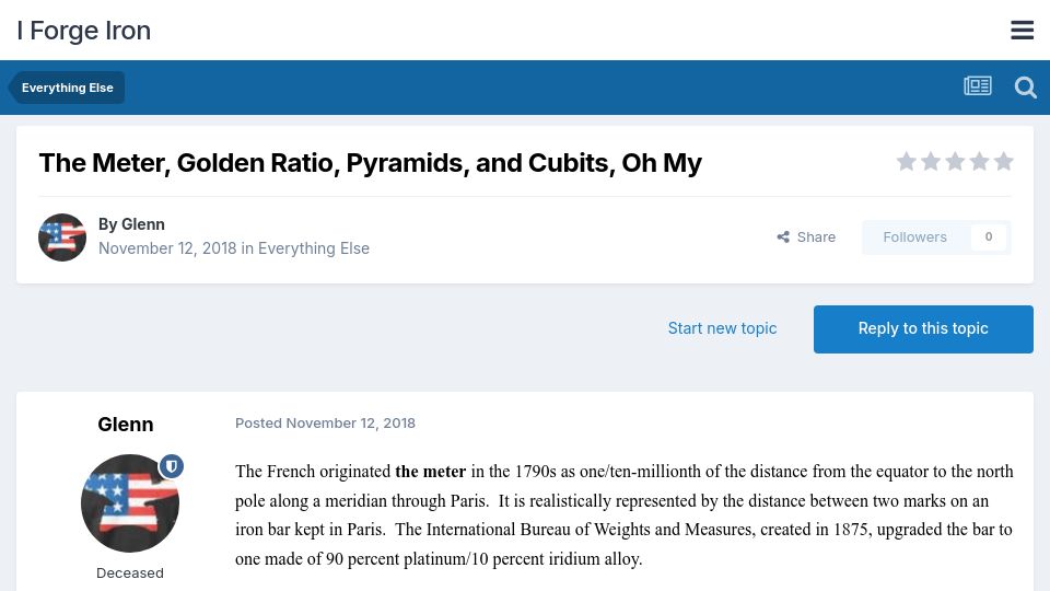 Screenshot of iforgeiron.com: The Meter, Golden Ratio, Pyramids, and Cubits, Oh My