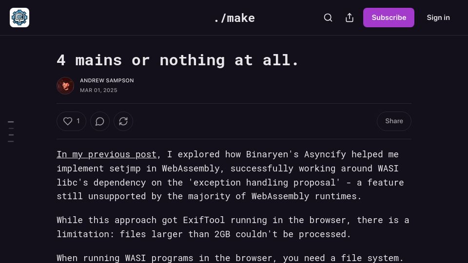 Screenshot of andrews.substack.com: 4 mains or nothing at all