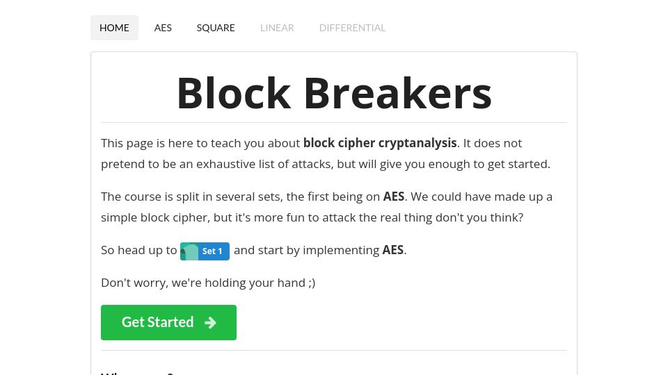 Screenshot of davidwong.fr: Learn How to Break AES