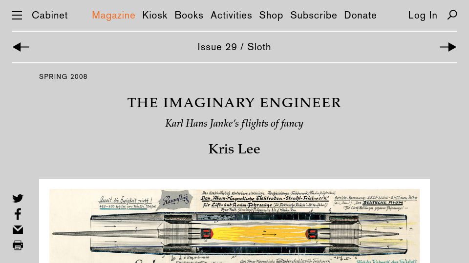 Screenshot of cabinetmagazine.org: The Imaginary Engineer – Karl Hans Janke's Flights of Fancy
