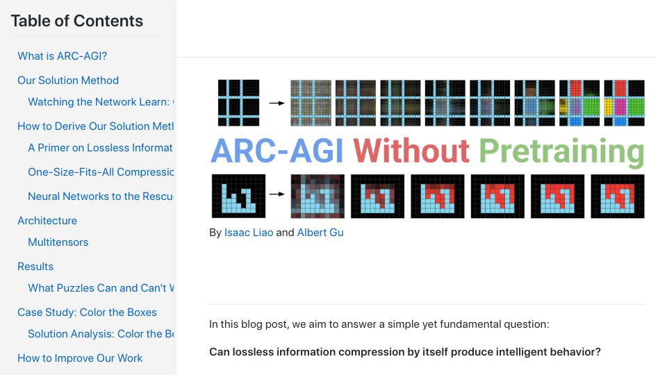 Screenshot of iliao2345.github.io: ARC-AGI without pretraining