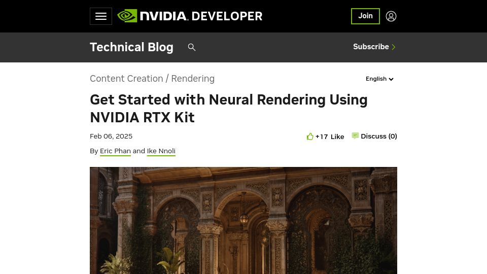 Screenshot of developer.nvidia.com: Get Started with Neural Rendering Using Nvidia RTX Kit (Vulkan)
