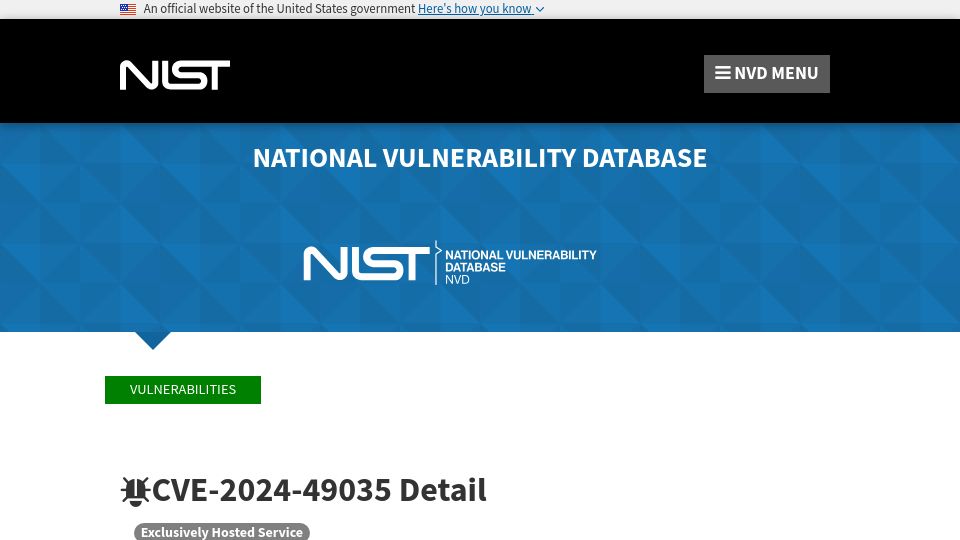 Screenshot of nvd.nist.gov: Vulnerability in partner.microsoft.com allows unauthenticated access
