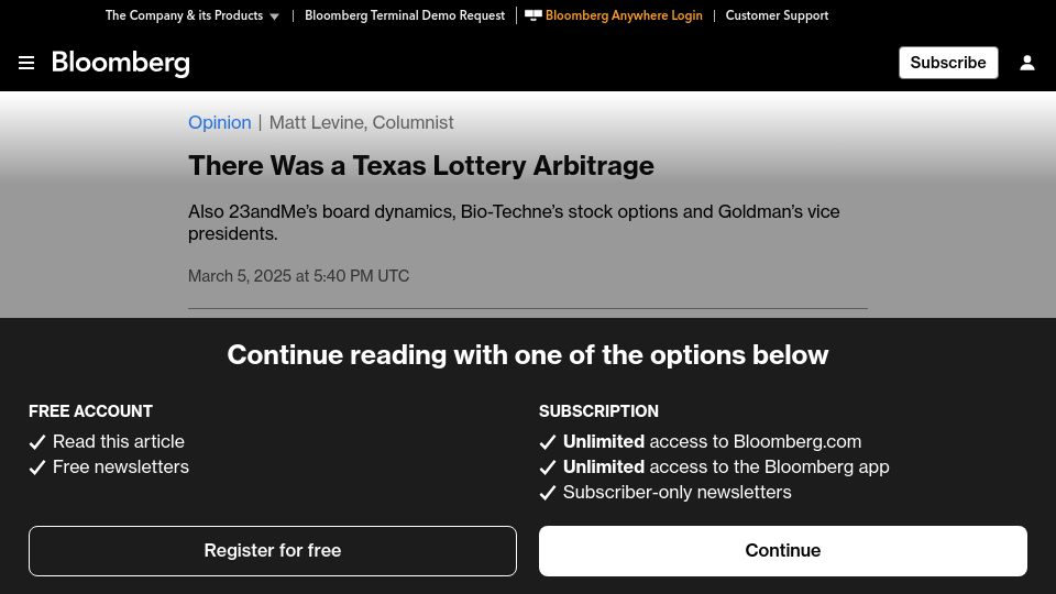 Screenshot of bloomberg.com: There Was a Texas Lottery Arbitrage