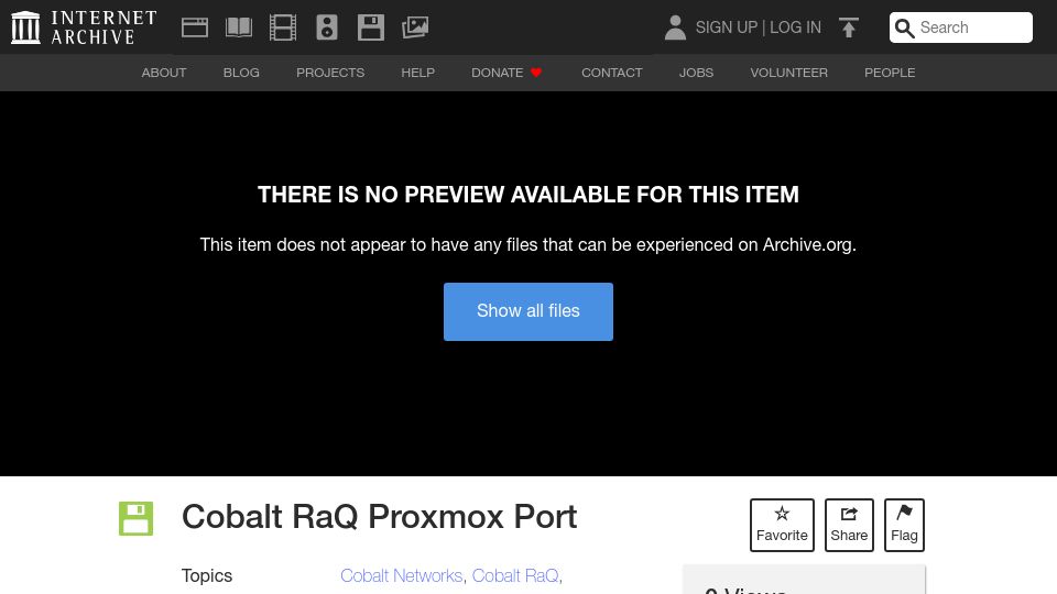 Screenshot of archive.org: Cobalt Networks CobaltOS: Proxmox Port
