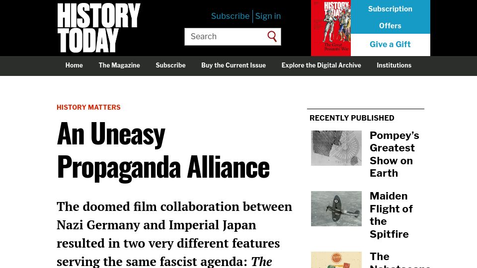 Screenshot of historytoday.com: An Uneasy Propaganda Alliance