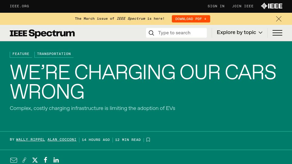 Screenshot of spectrum.ieee.org: We're Charging Our Cars Wrong