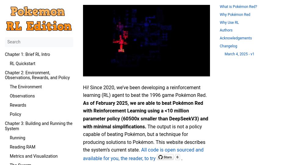Screenshot of drubinstein.github.io: Show HN: Beating Pokemon Red with RL and <10M Parameters