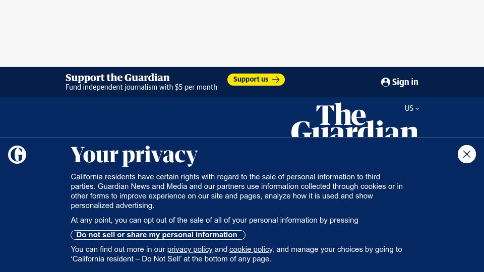 Screenshot of theguardian.com: 'Shadow fleets' and sabotage: are Europe's undersea cables under attack?