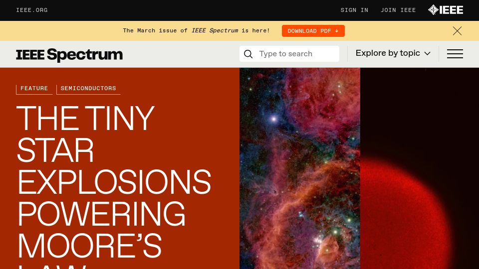 Screenshot of spectrum.ieee.org: The Tiny Star Explosions Powering Moore's Law