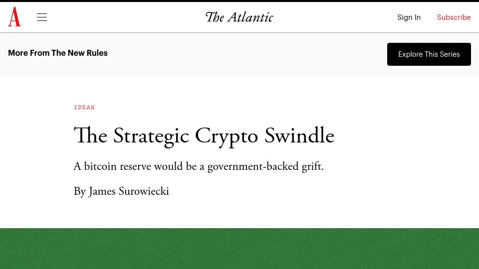 Screenshot of theatlantic.com: The Strategic Crypto Swindle