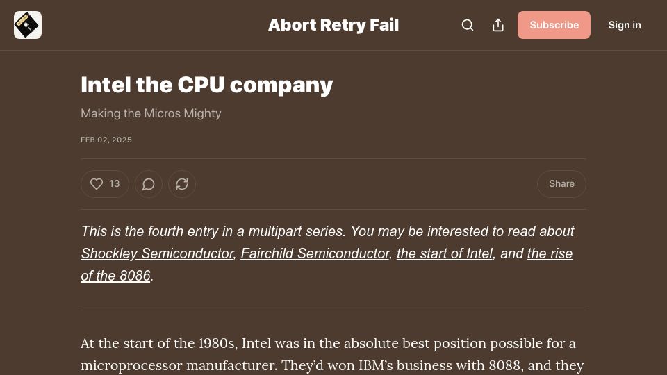 Screenshot of abortretry.fail: Intel the CPU Company