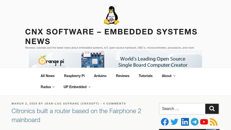 Screenshot of cnx-software.com: Citronics built a router based on the Fairphone 2 mainboard