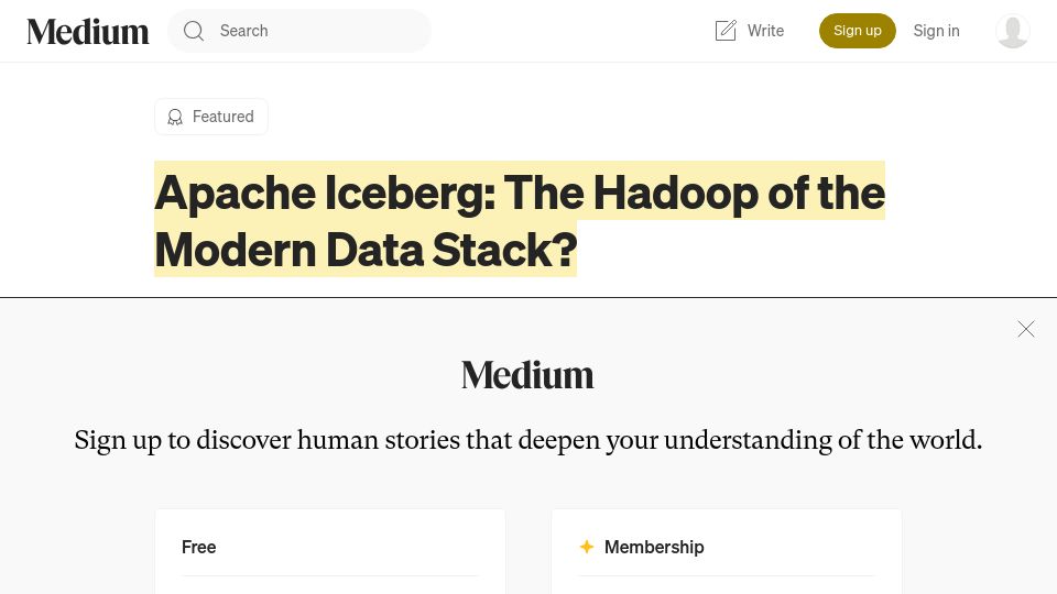 Screenshot of blog.det.life: Apache iceberg the Hadoop of the modern-data-stack?
