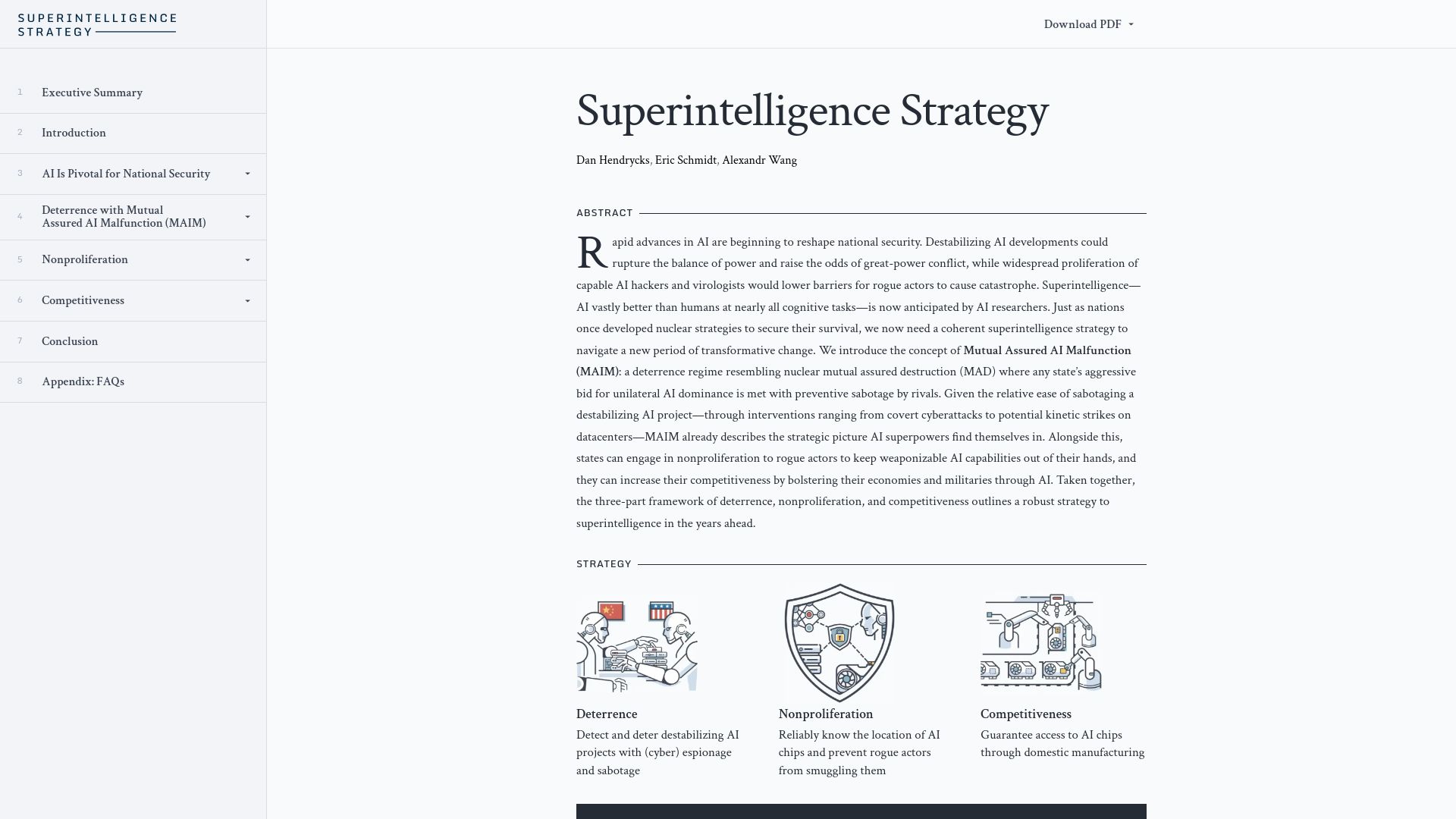 Screenshot of nationalsecurity.ai: Superintelligence Strategy