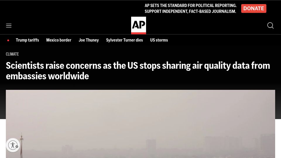 Screenshot of apnews.com: The US stops sharing air quality data from embassies worldwide