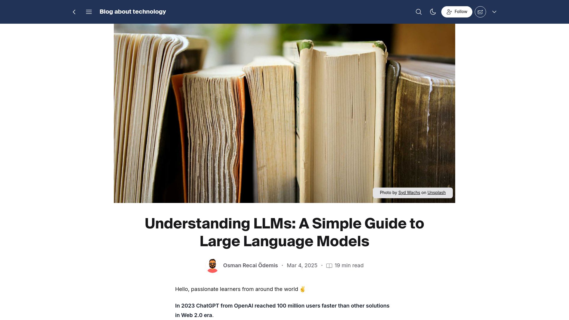 Screenshot of blog.oedemis.io: Simple Explanation of LLMs