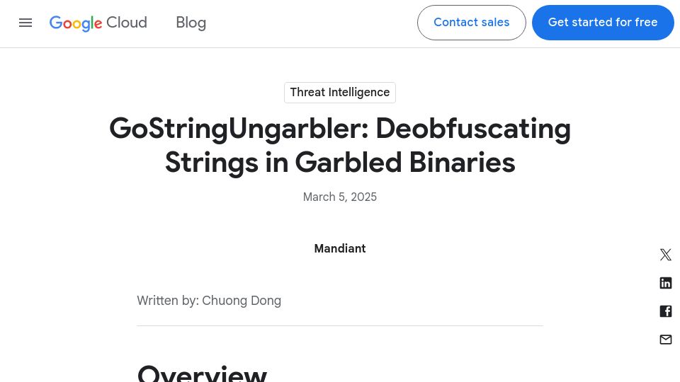 Screenshot of cloud.google.com: GoStringUngarbler: Deobfuscating Strings in Garbled Binaries