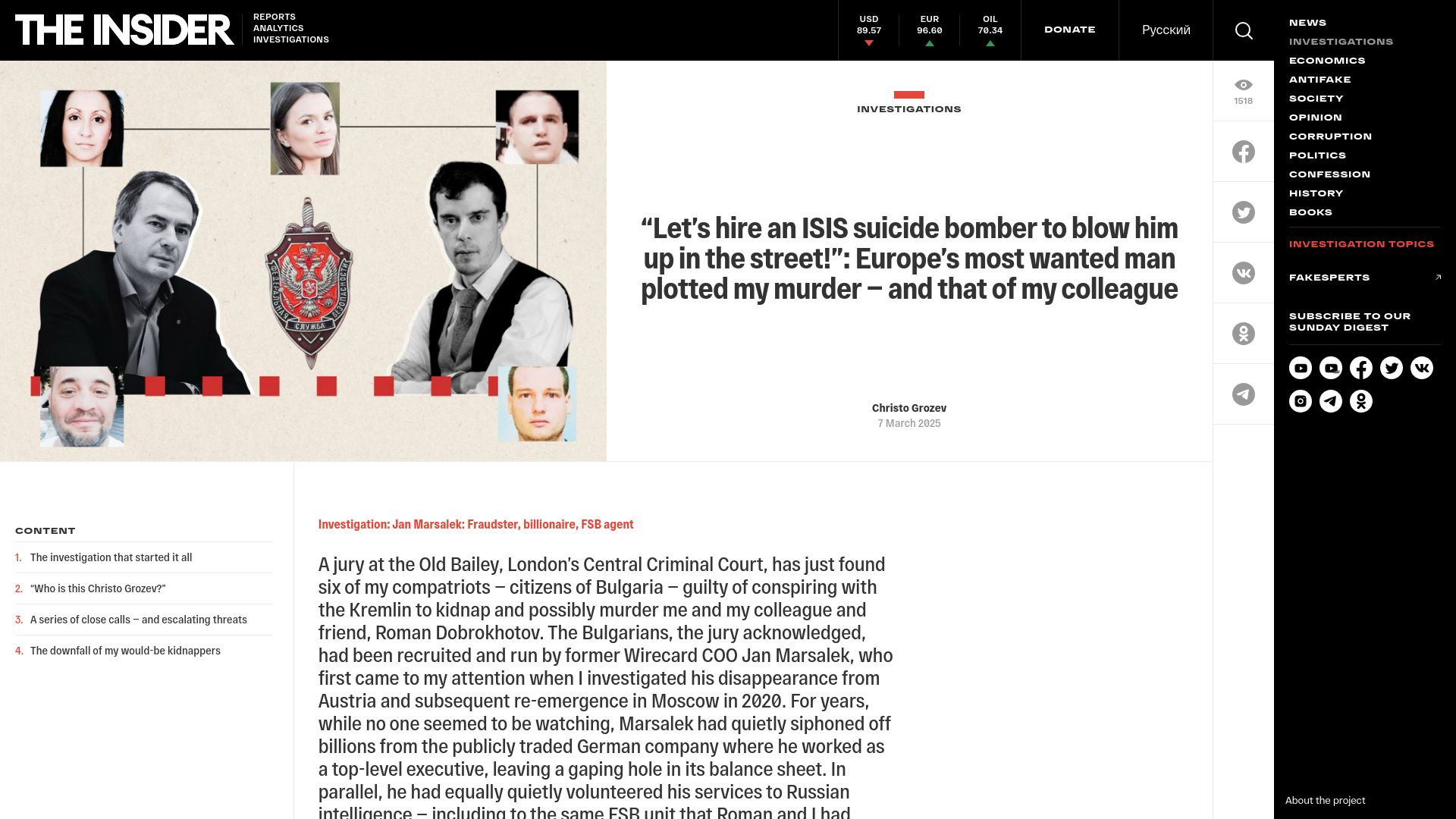 Screenshot of theins.press: Europe's most wanted man plotted my murder and that of my colleague