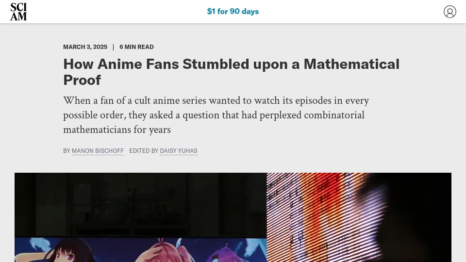 Screenshot of scientificamerican.com: Anime fans stumbled upon a mathematical proof