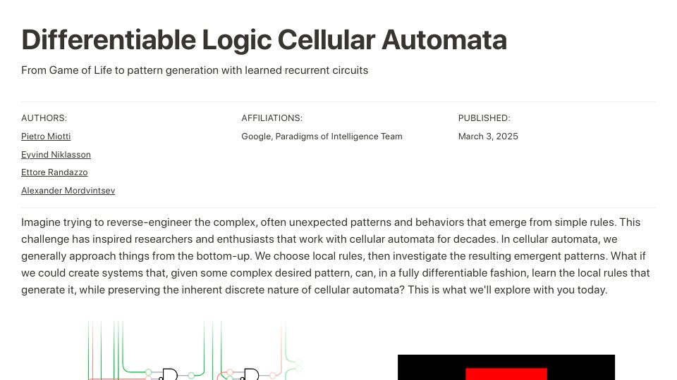 Screenshot of google-research.github.io: Differentiable Logic Cellular Automata