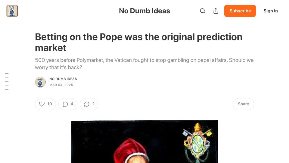 Screenshot of nodumbideas.com: Betting on the Pope was the original prediction market
