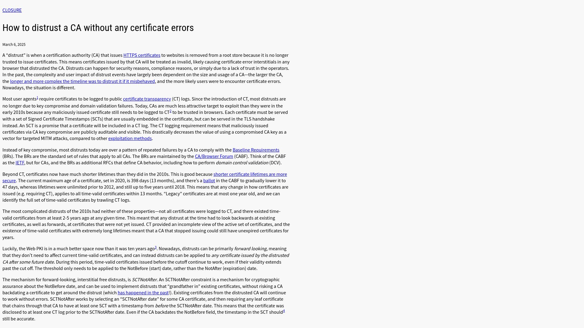 Screenshot of dadrian.io: How to distrust a CA without any certificate errors
