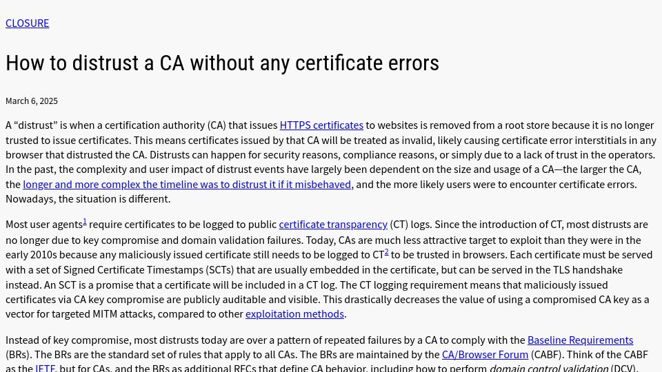 Screenshot of dadrian.io: How to distrust a CA without any certificate errors