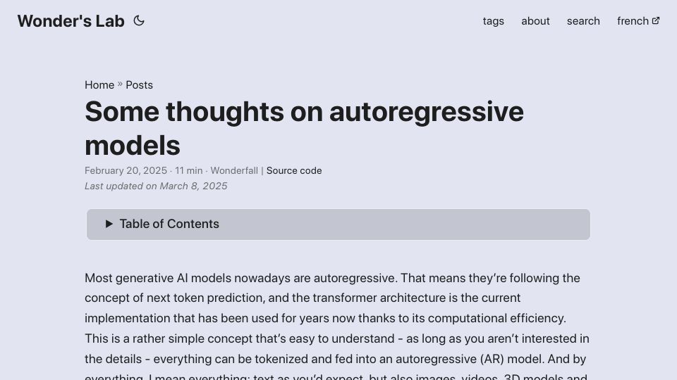 Screenshot of wonderfall.dev: Some thoughts on autoregressive models